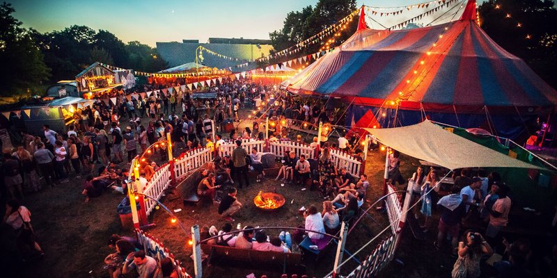 Summer open air location with circus character