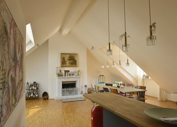 Loft in the DG with a fireplace and design classics