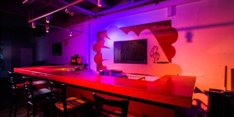 Outside industrially, in colorful, cozy