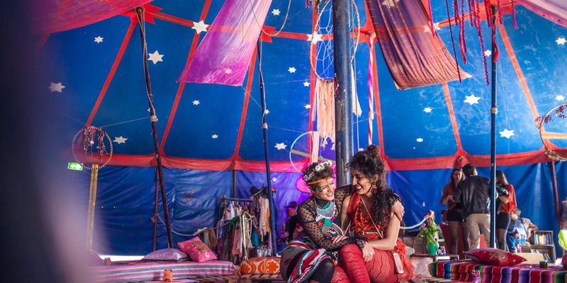 Summer open air location with circus character