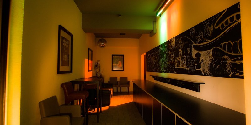 Outside industrially, in colorful, cozy